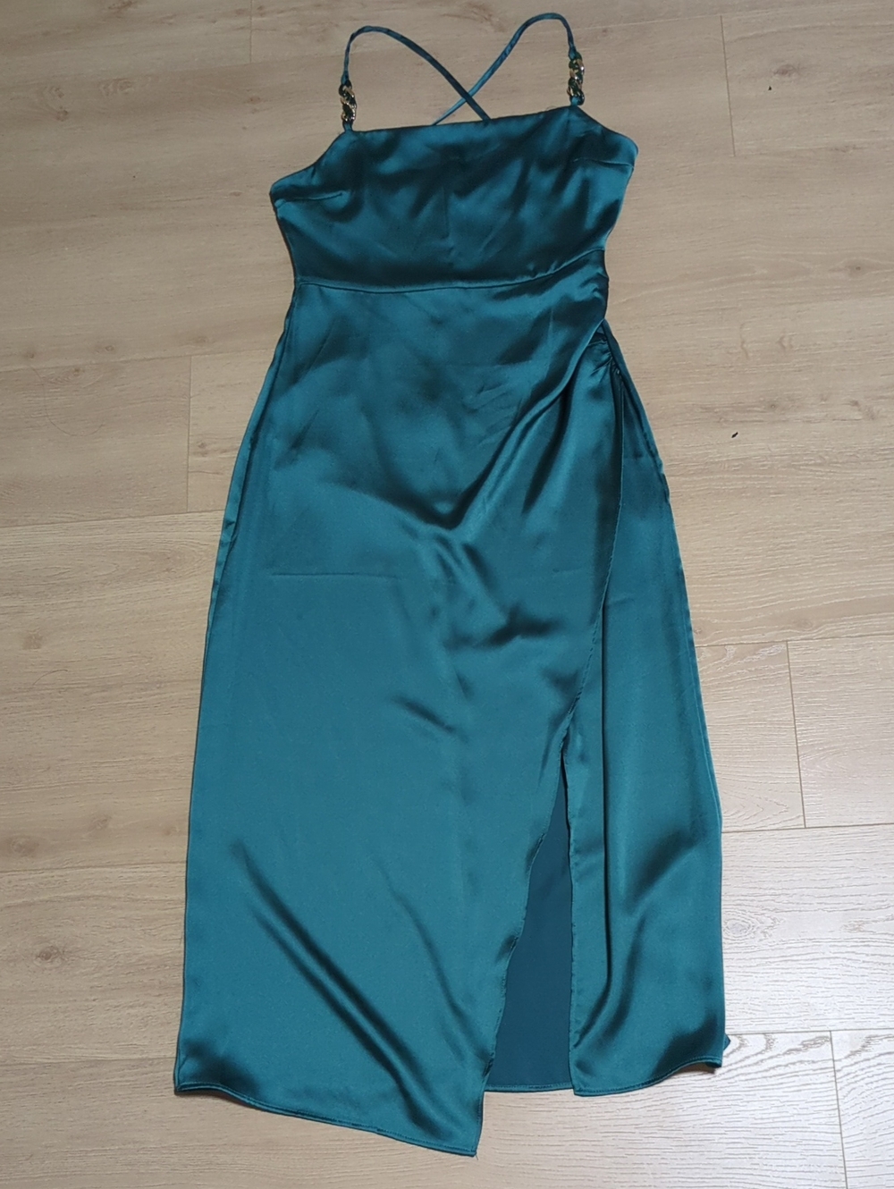 Zara Emerald Green Satin Dress With Slit